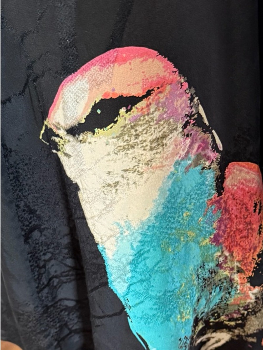 Anthropologie Black Skirt with Teal & Pink Bird Motif - Picture 4 of 5